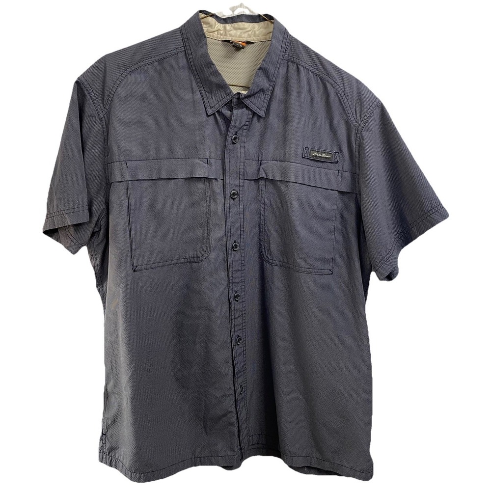 Eddie Bauer Men's Sport Shop Button Down Blue/Gray Shirt Performance Fish Sz. XL